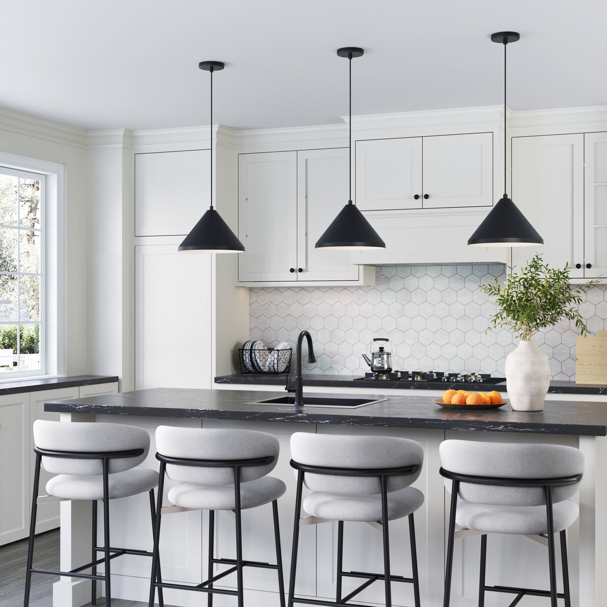 13 x 8.75-inch R Series Satin Black 1-Light Black Glass Cone Pendant Light