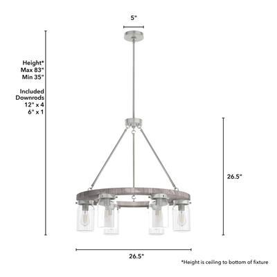 Devon Park 26.5-inch 6-light Brushed Nickel and Grey Wood Chandelier with Clear Glass