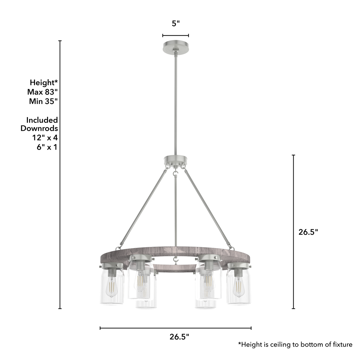 Devon Park 26.5-inch 6-light Brushed Nickel and Grey Wood Chandelier with Clear Glass