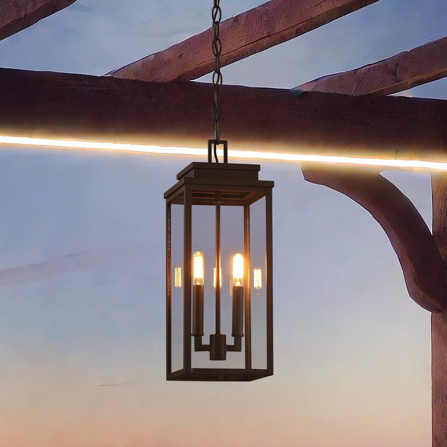 Hillside 7-inch 2-light Dark Bronze Exterior Pendant Light with Clear Glass