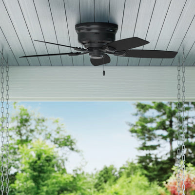 48 inch Sea Wind Matte Black Low Profile Damp Rated Ceiling Fan and Pull Chain