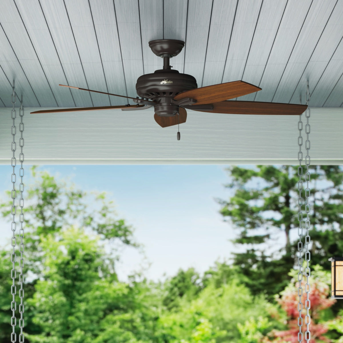 52 inch Newsome Premier Bronze Damp Rated Ceiling Fan and Pull Chain
