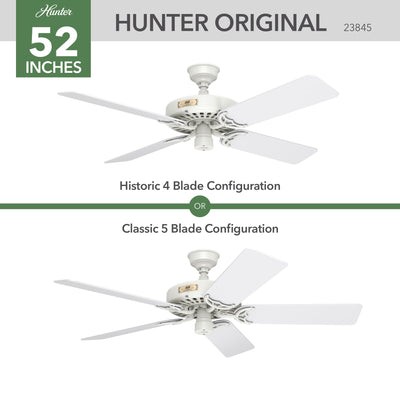 52 inch Original White Damp Rated Ceiling Fan and Pull Chain