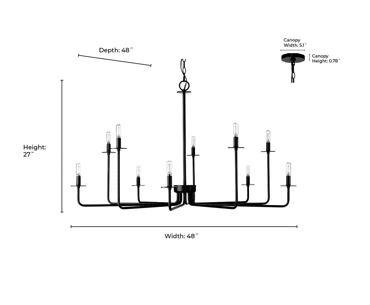 27'' Marceline Matte Black 10 Light Chandelier