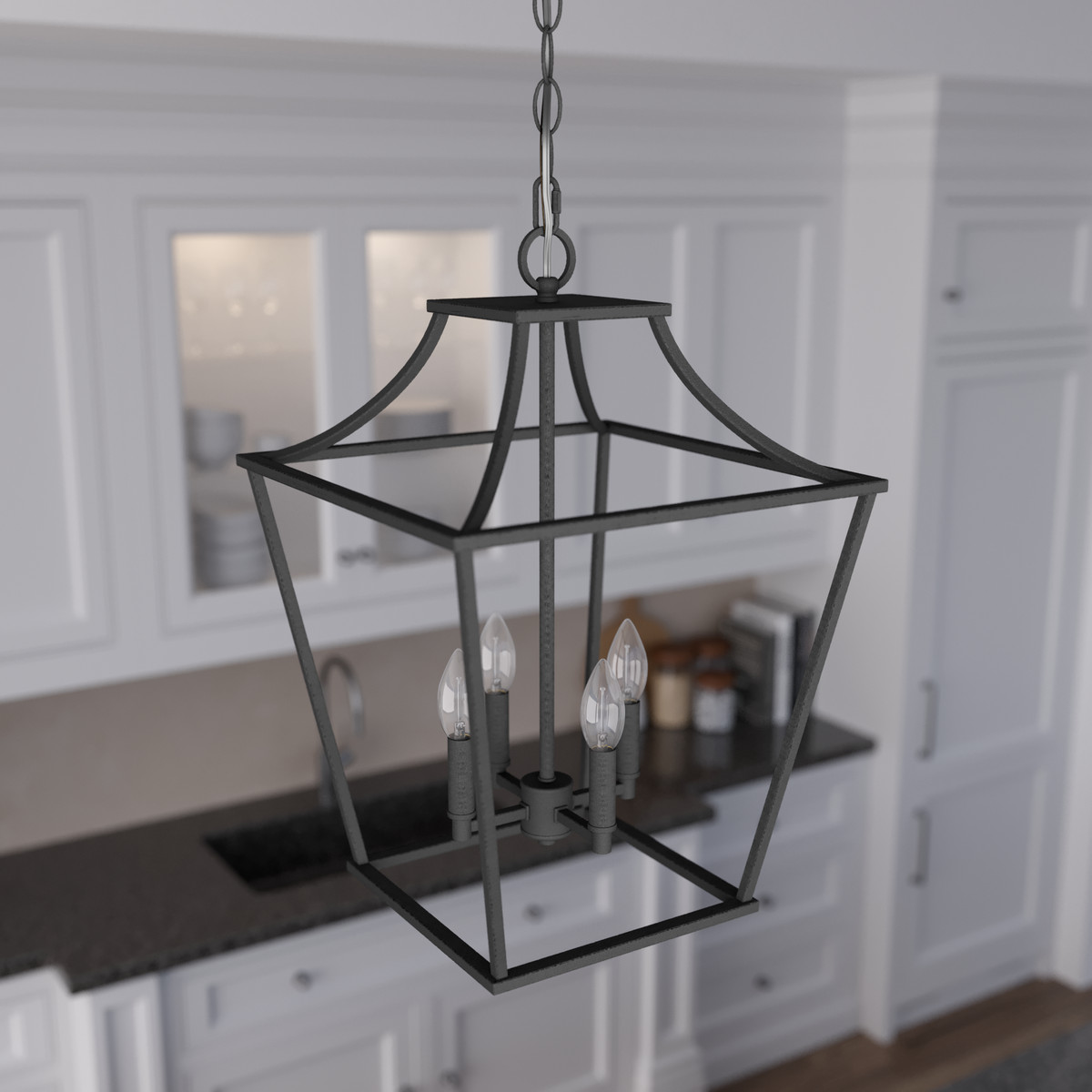 Laurel Ridge 15-inch 4-light Natural Black Iron Lantern Pendant