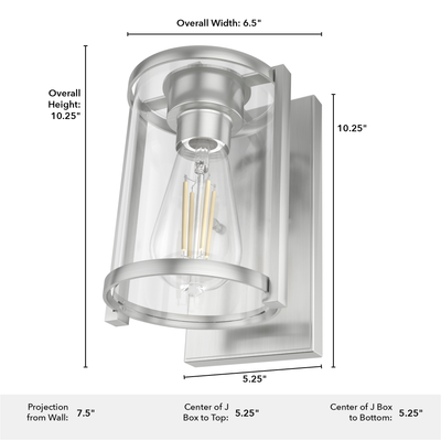 Astwood 10.25-inch 1-light Brushed Nickel Wall Sconce with Clear Glass