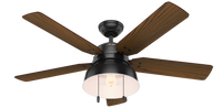 52 inch Mill Valley Matte Black Damp Rated Ceiling Fan with LED Light Kit and Pull Chain
