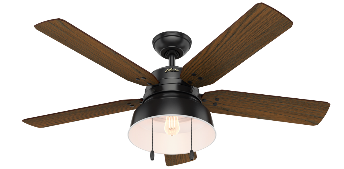 52 inch Mill Valley Matte Black Damp Rated Ceiling Fan with LED Light Kit and Pull Chain
