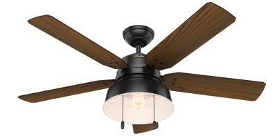 52 inch Mill Valley Matte Black Damp Rated Ceiling Fan with LED Light Kit and Pull Chain