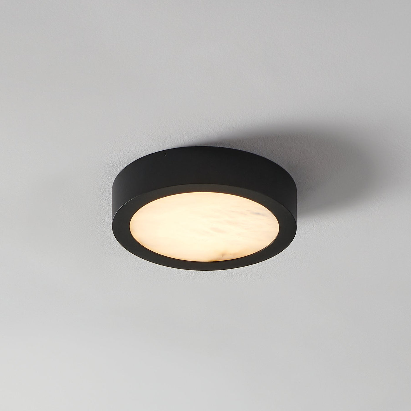 Argyle 8-inch Textured Black and Natural Alabaster 5CCT LED Flush Mount