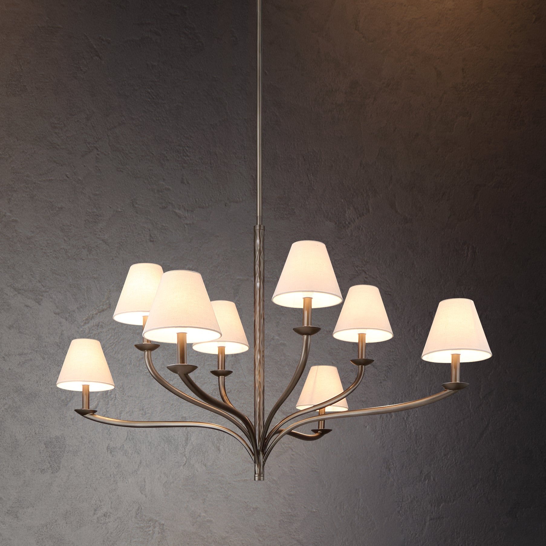 Bethany 52-inch 8-light Forged Bronze Chandelier with Natural Linen Shades