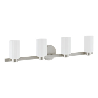Bedminster 30-inch 4-light Brushed Nickel Vanity Light with Etched Opal Ribbed Glass Shades