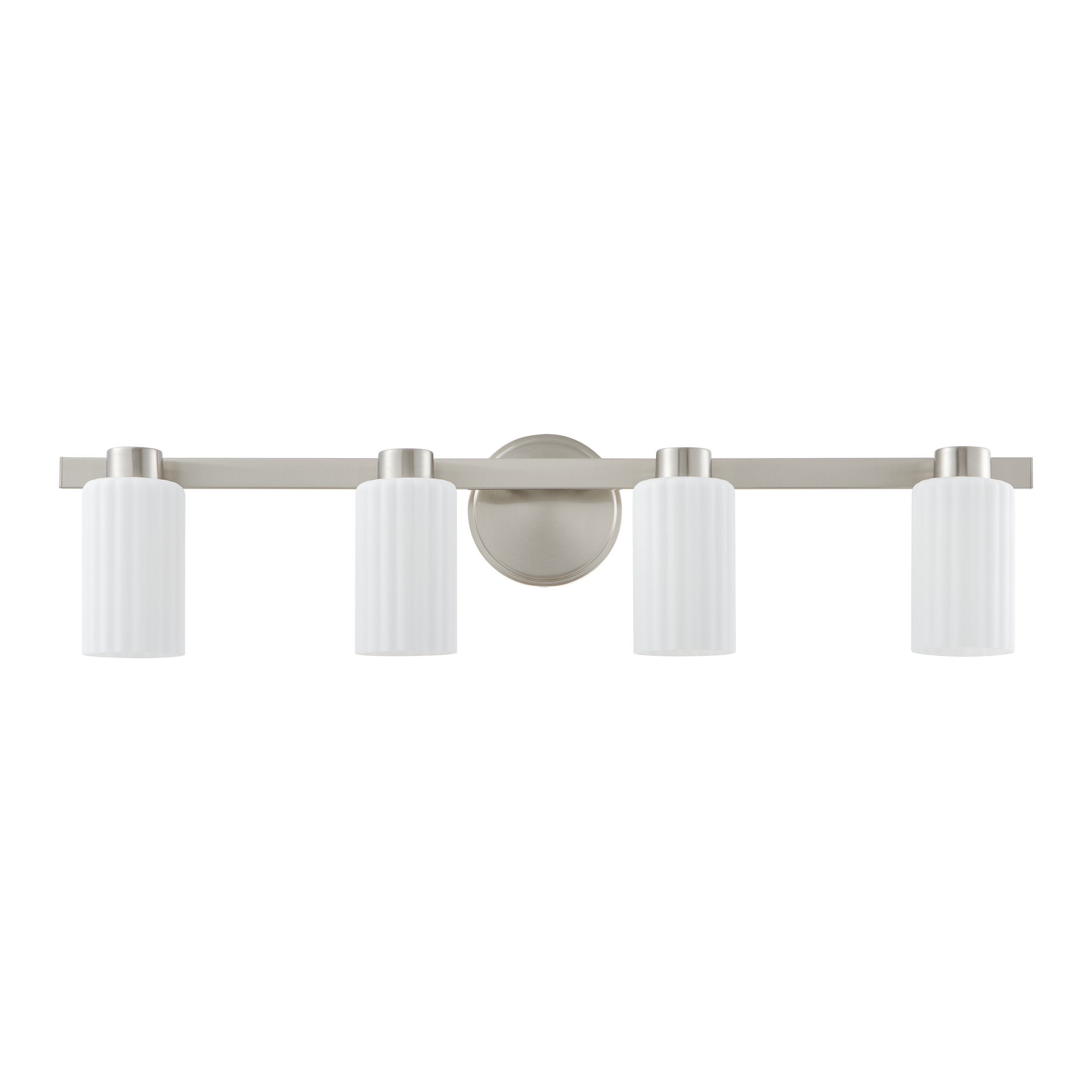 Bedminster 30-inch 4-light Brushed Nickel Vanity Light with Etched Opal Ribbed Glass Shades