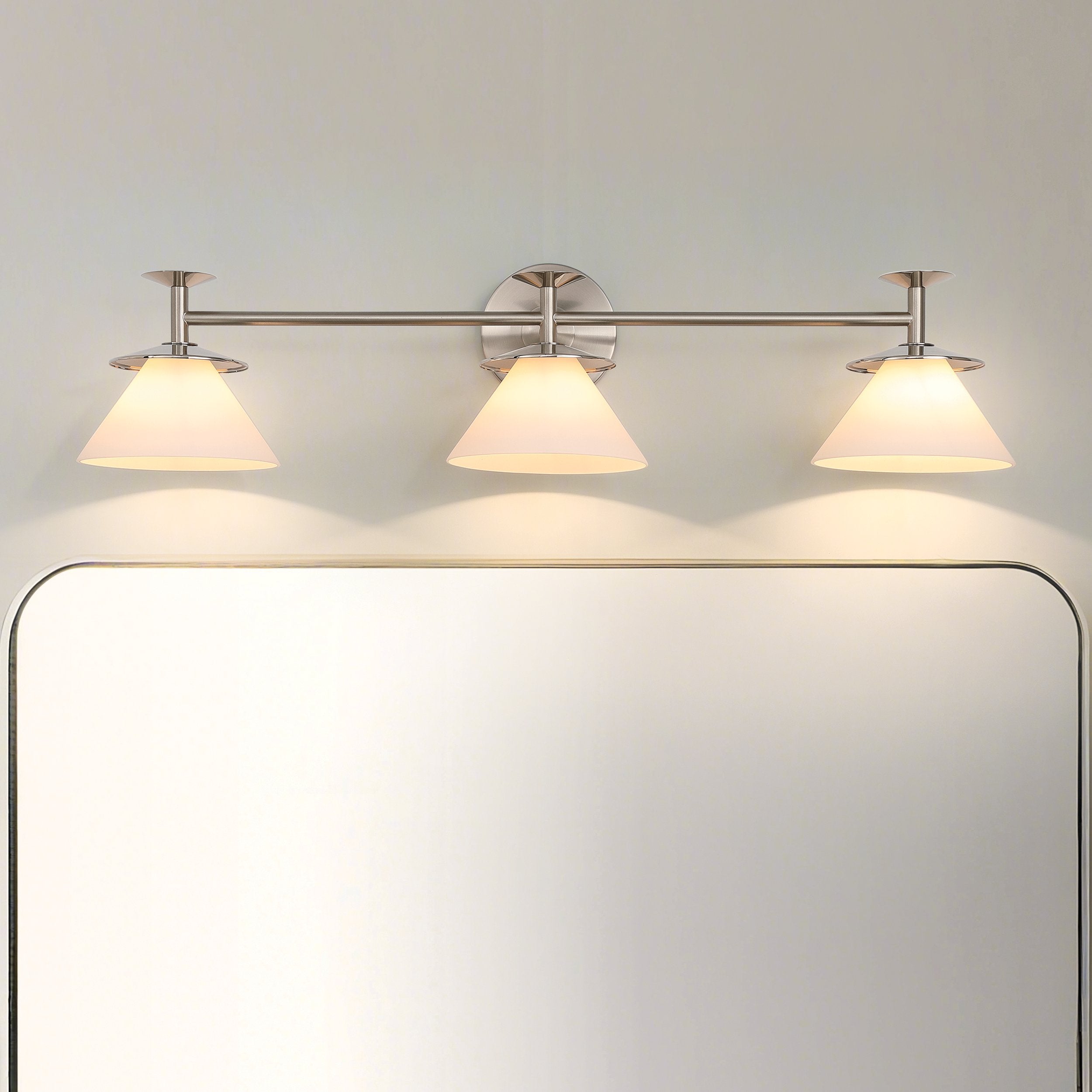 Tremolo 33-inch 3-light Brushed Nickel and Polished Nickel Vanity Light with Etched Opal Glass