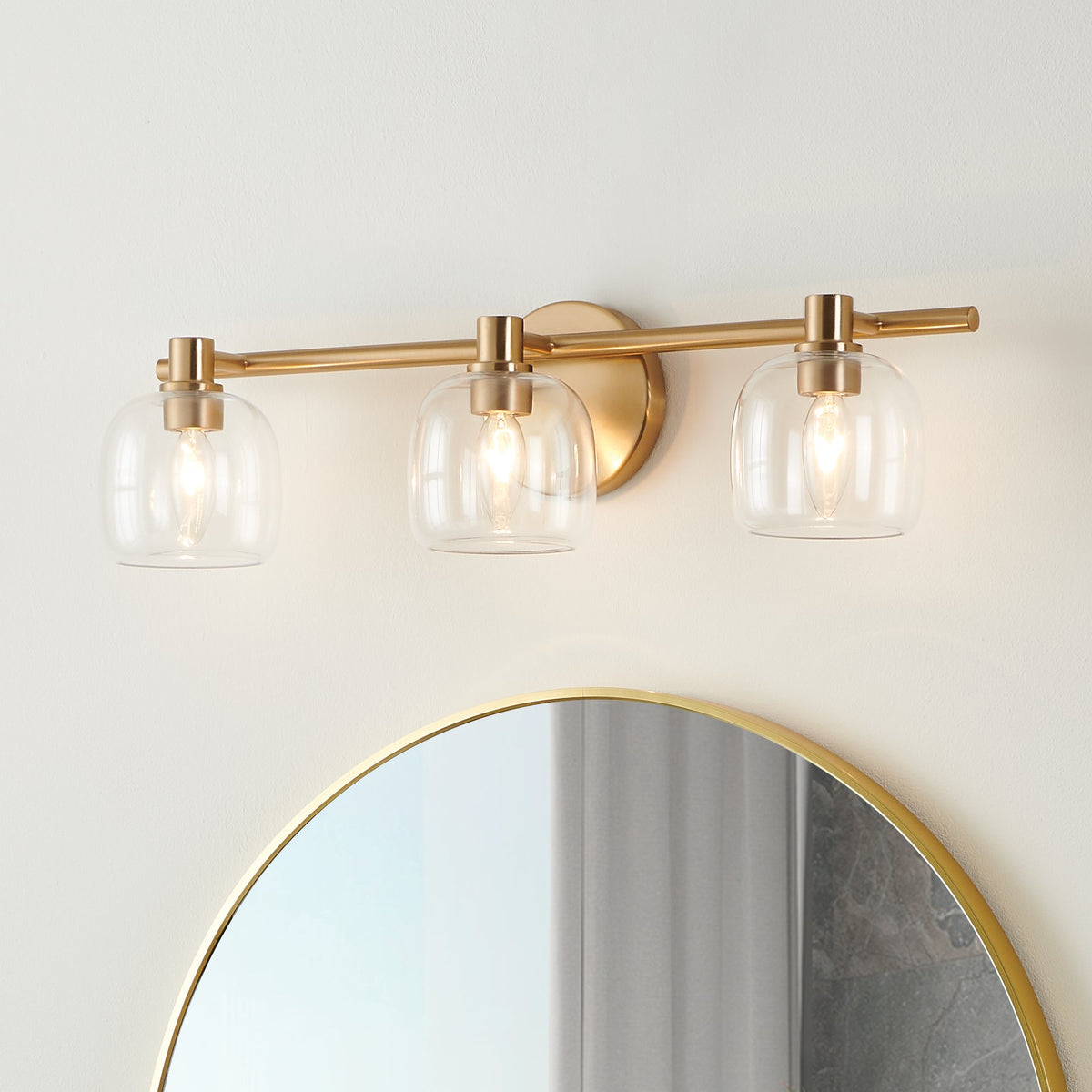 Valentina 24-inch 3-light Champagne Gold Vanity Light with Clear Glass Shades