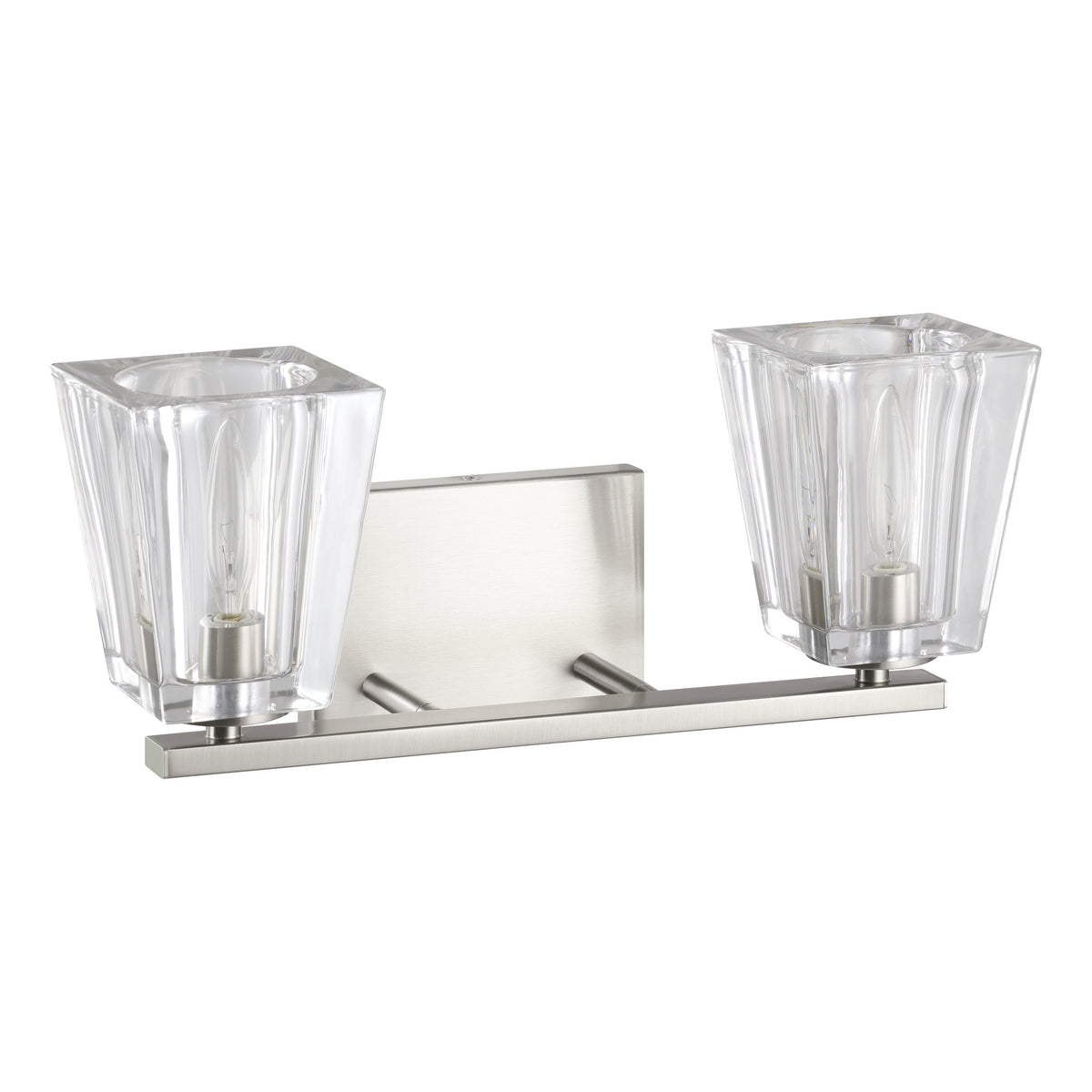 Valentin 15-inch 2-light Brushed Nickel Vanity Light with Clear Pressed Glass Shades