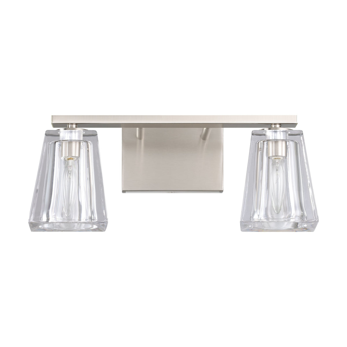 Valentin 15-inch 2-light Brushed Nickel Vanity Light with Clear Pressed Glass Shades