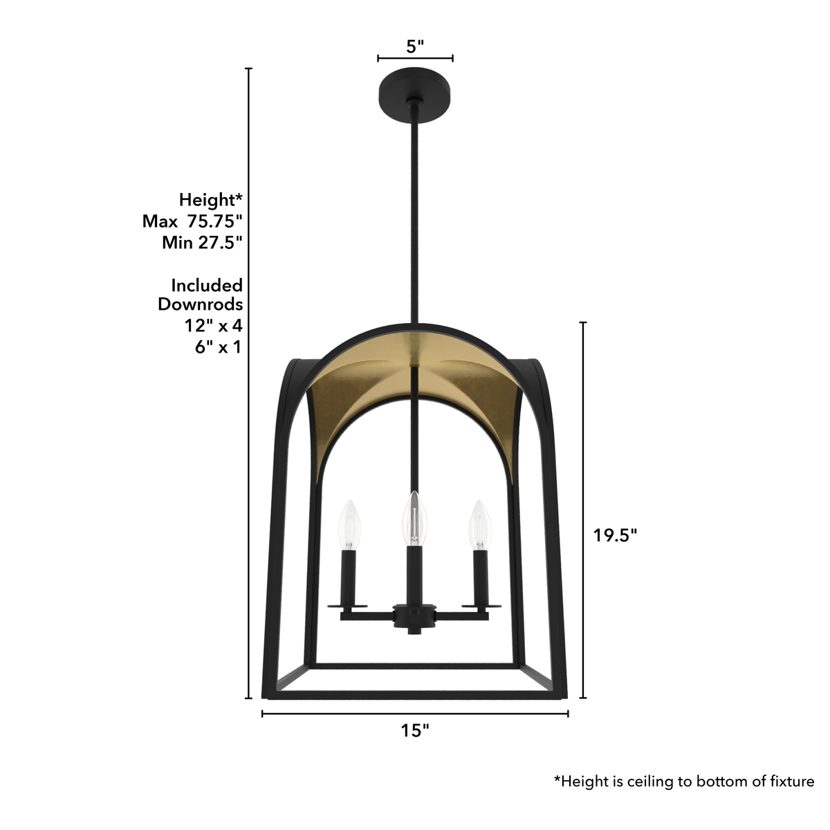 Dukestown 15-inch 4-light Natural Black Iron and Gold Leaf Lantern Pendant