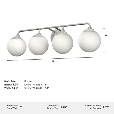 Hepburn 30-inch 4-light Brushed Nickel Vanity Light with Cased White Glass