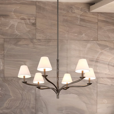 Bethany 42-inch 6-light Forged Bronze Chandelier with Natural Linen Shades