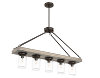 Devon Park 38-inch 5-light Onyx Bengal and Barnwood Linear Chandelier with Clear Glass