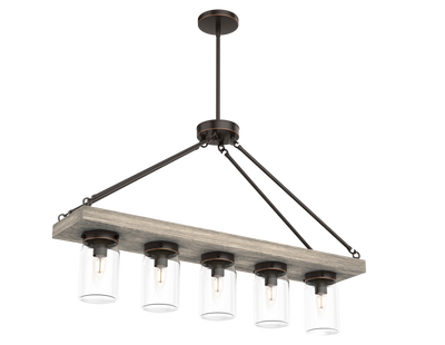 Devon Park 38-inch 5-light Onyx Bengal and Barnwood Linear Chandelier with Clear Glass