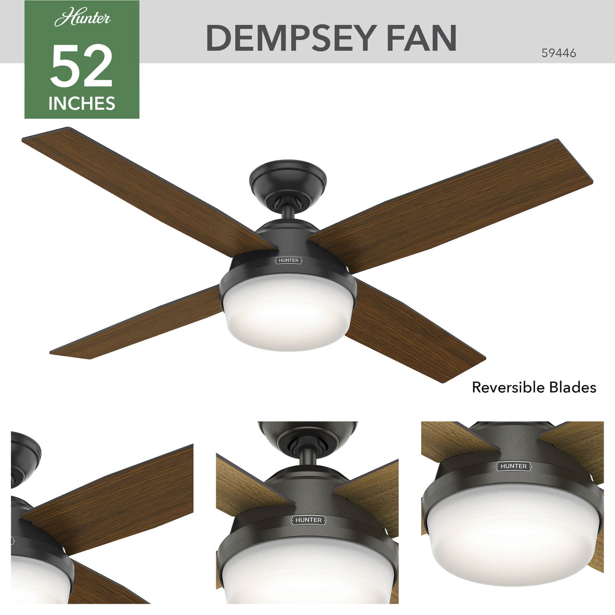 52 inch Dempsey Noble Bronze Ceiling Fan with LED Light Kit and Handheld Remote