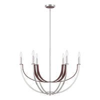 Sussex 29-inch 6-light Polished Nickel and Dark Brown Faux Leather Chandelier