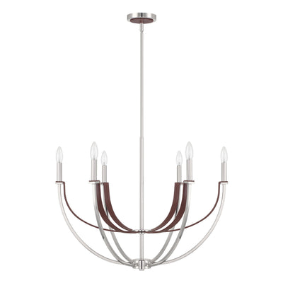 Sussex 29-inch 6-light Polished Nickel and Dark Brown Faux Leather Chandelier