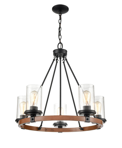 24.5'' Taos Matte Black/Wood Grain 5 Light Chandelier