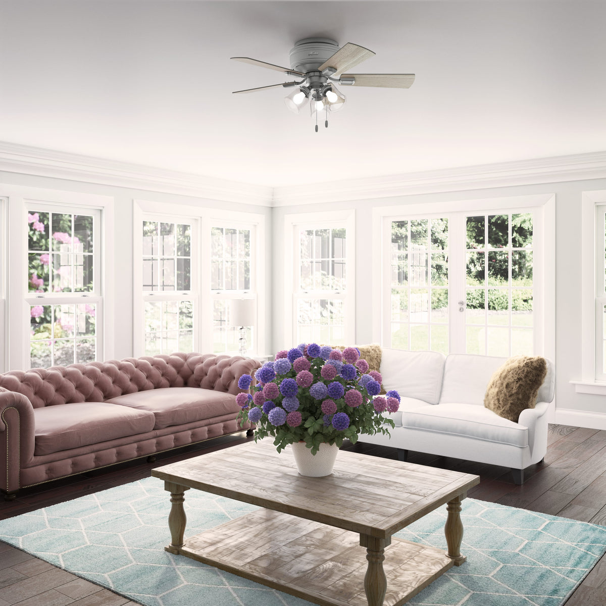 42 inch Crestfield Matte Silver Low Profile Ceiling Fan with LED Light Kit and Pull Chain