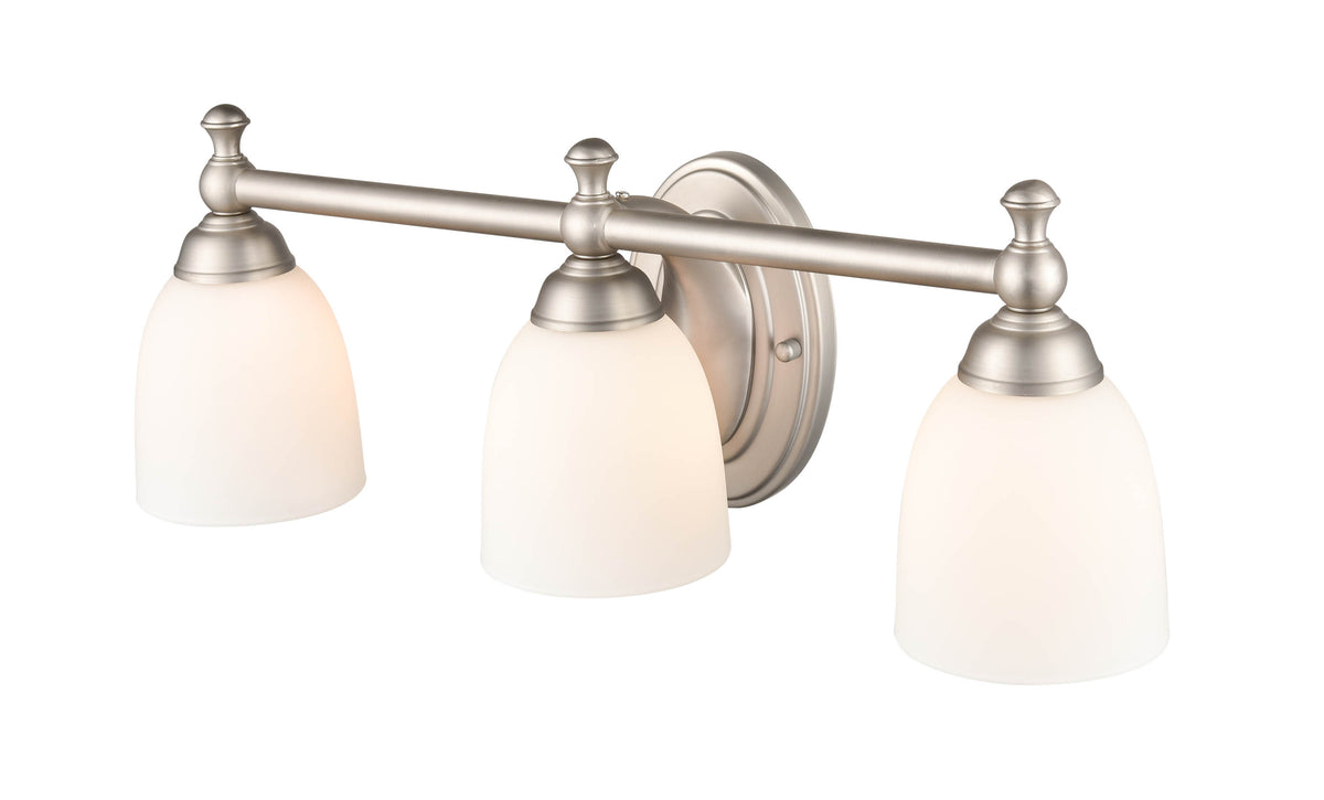 22-inch Satin Nickel 3-Light Etched White Glass Bathroom Vanity Light