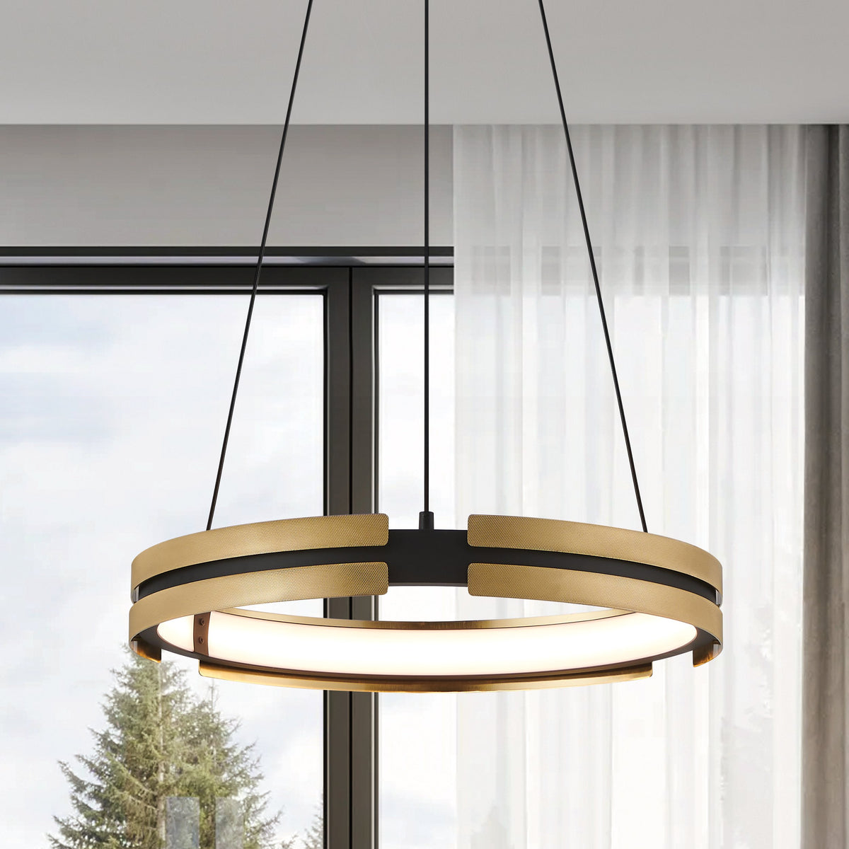 Grazia 24-inch Matte Black and Brushed Gold LED Chandelier