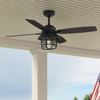 52 inch Port Royale Natural Black Iron Damp Rated Ceiling Fan with LED Light Kit and Handheld Remote
