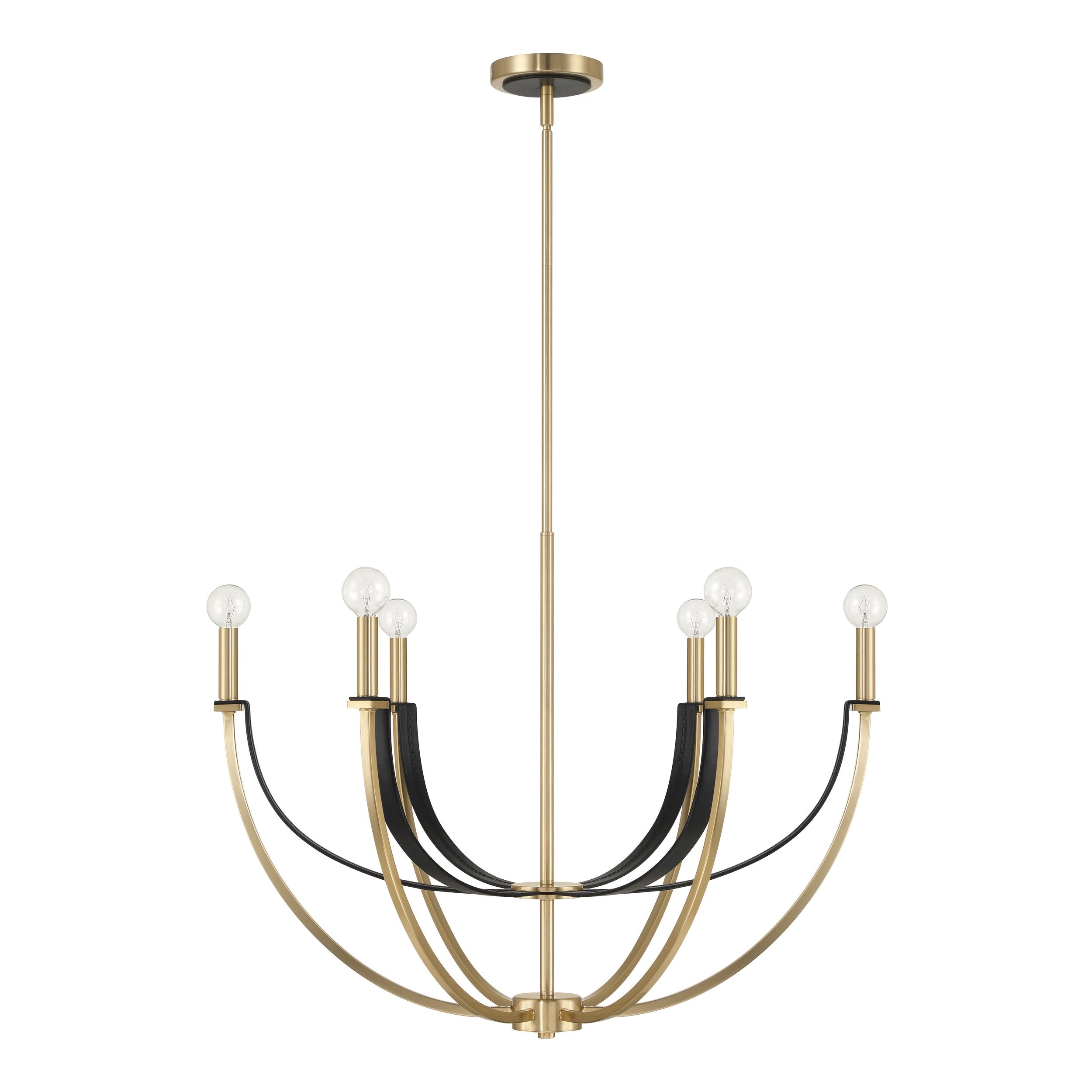 Sussex 29-inch 6-light Champagne Gold and Black Faux Leather Chandelier