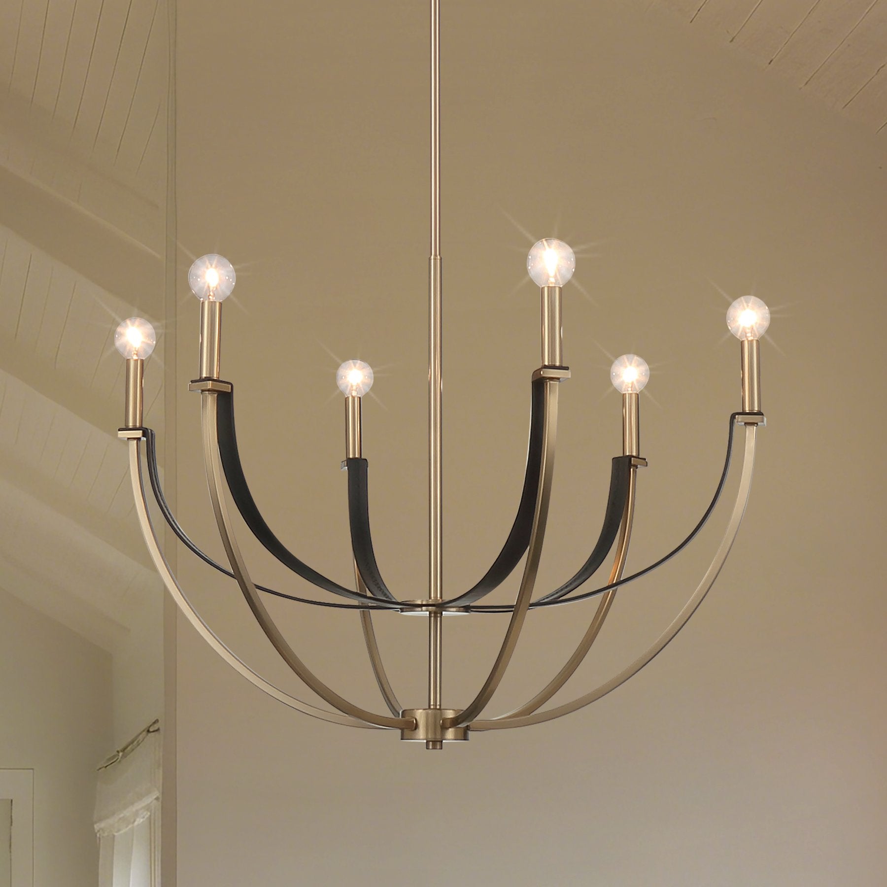 Sussex 29-inch 6-light Champagne Gold and Black Faux Leather Chandelier