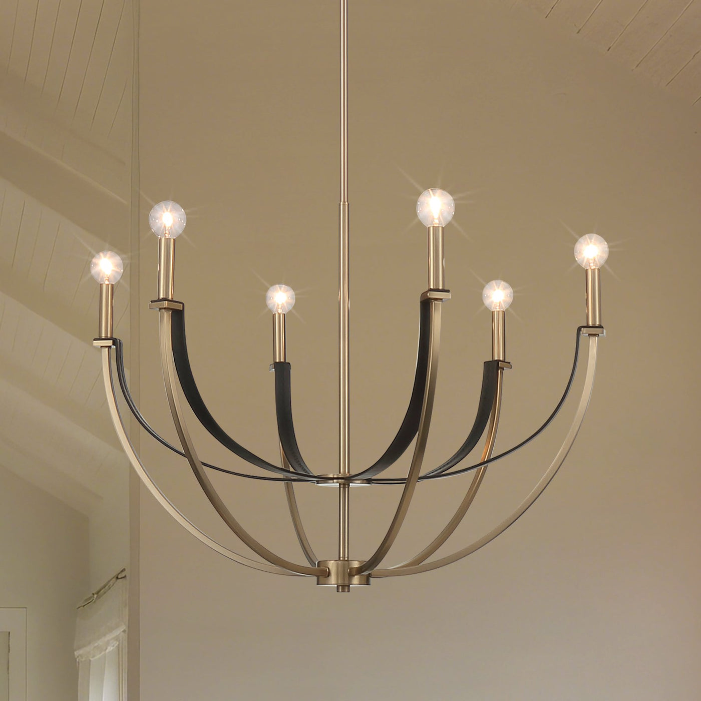 Sussex 29-inch 6-light Champagne Gold and Black Faux Leather Chandelier