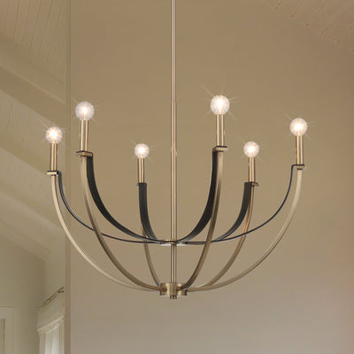 Sussex 29-inch 6-light Champagne Gold and Black Faux Leather Chandelier