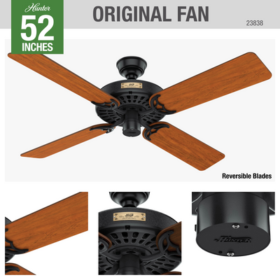 52 inch Original Matte Black Damp Rated Ceiling Fan