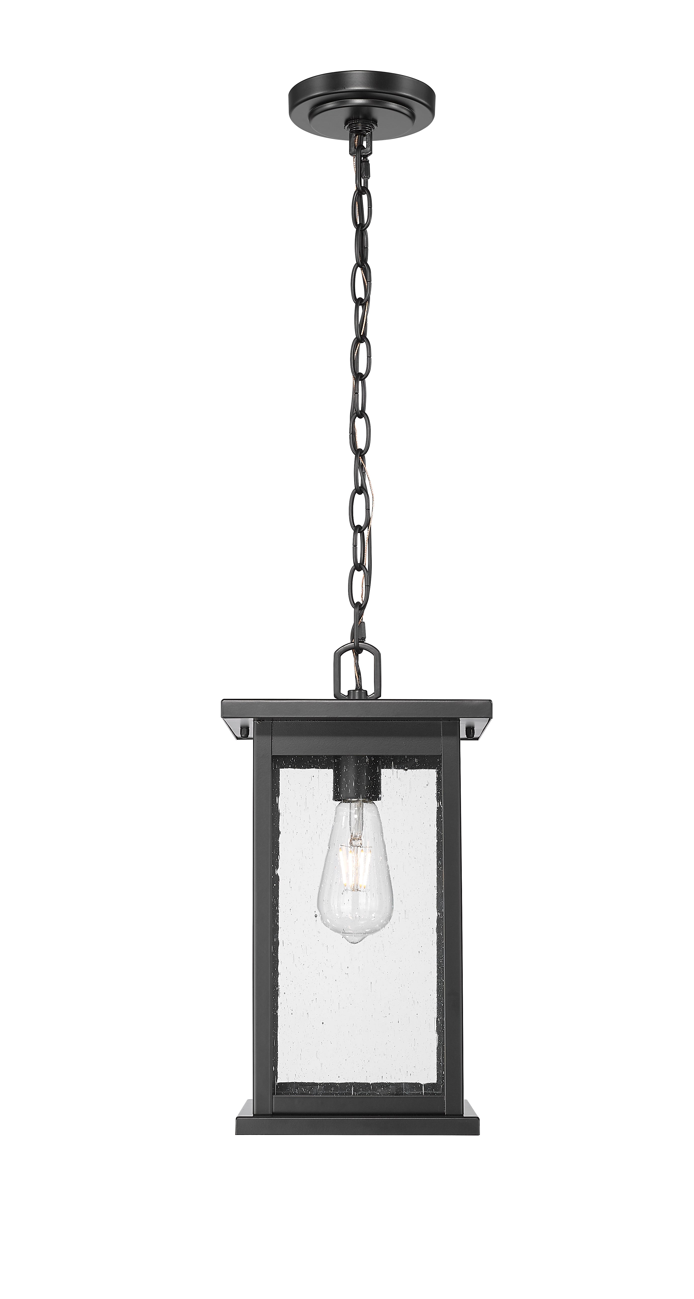 15.63-inch Bowton Powder Coated Black 1-Light Clear Seeded Glass Outdoor Hanging Lantern