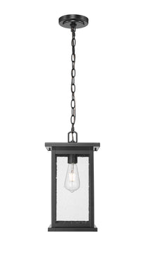 15.63-inch Bowton Powder Coated Black 1-Light Clear Seeded Glass Outdoor Hanging Lantern