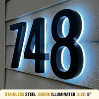 5 inch backlit house numbers - 6000k Stainless Steel - Waterproof