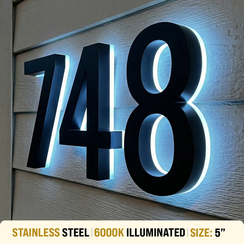 5 inch backlit house numbers 6000K stainless steel