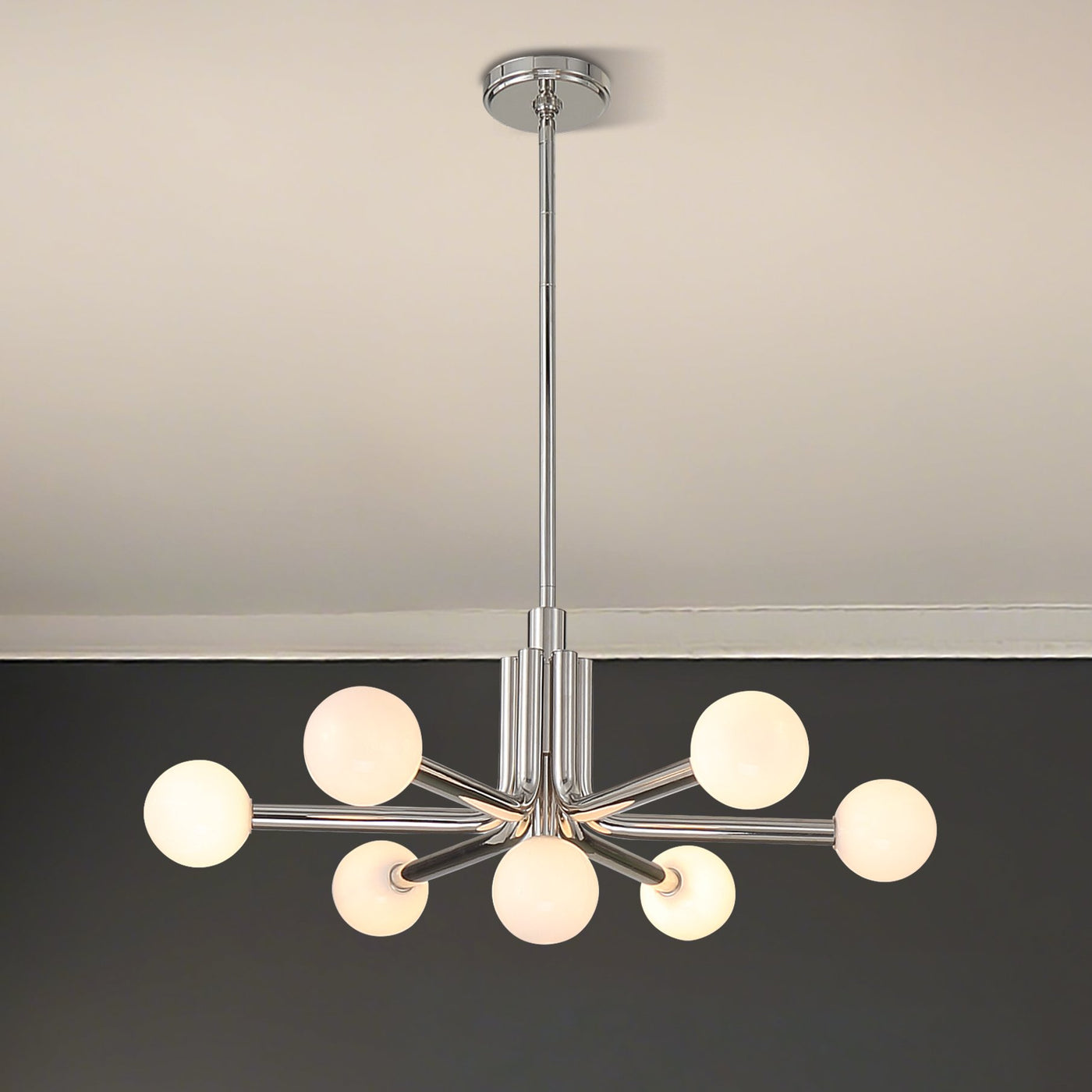 Stockholm 29-inch 7-light Polished Nickel Chandelier with Opal Glass Shades