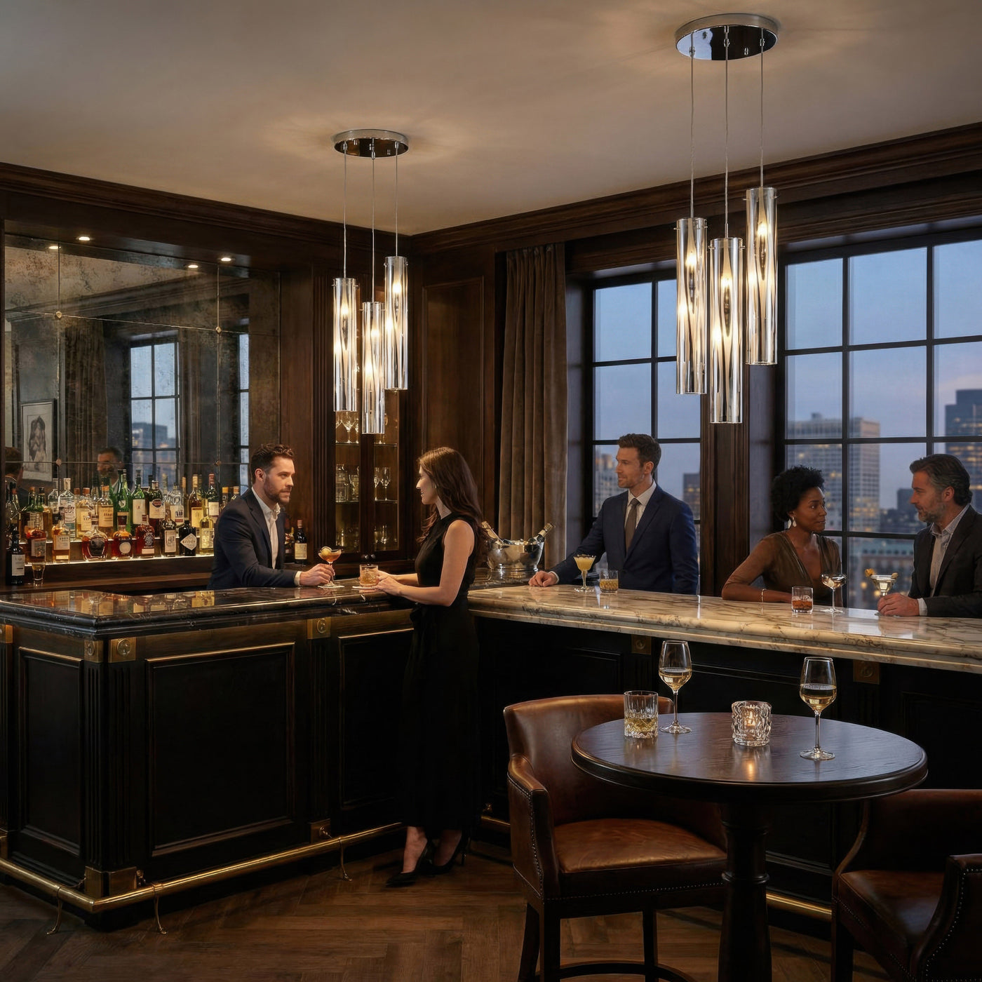 Chroman Empire 3 Light Tall Cylinder Pendant