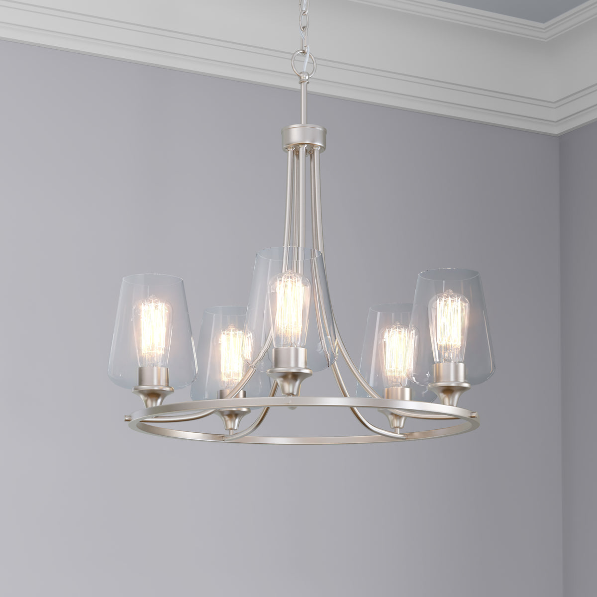 25'' Ashford Brushed Nickel 5 Light Chandelier