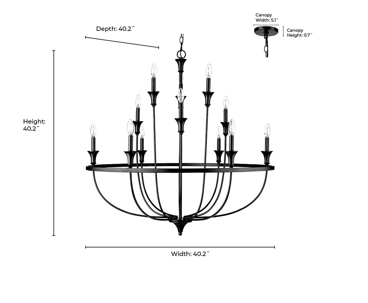 40.2'' Emery Matte Black 12 Light Chandelier