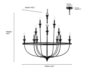 40.2'' Emery Matte Black 12 Light Chandelier