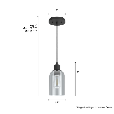 Lochemeade 4.5-inch 1-light Natural Black Iron Pendant with Smoked Glass