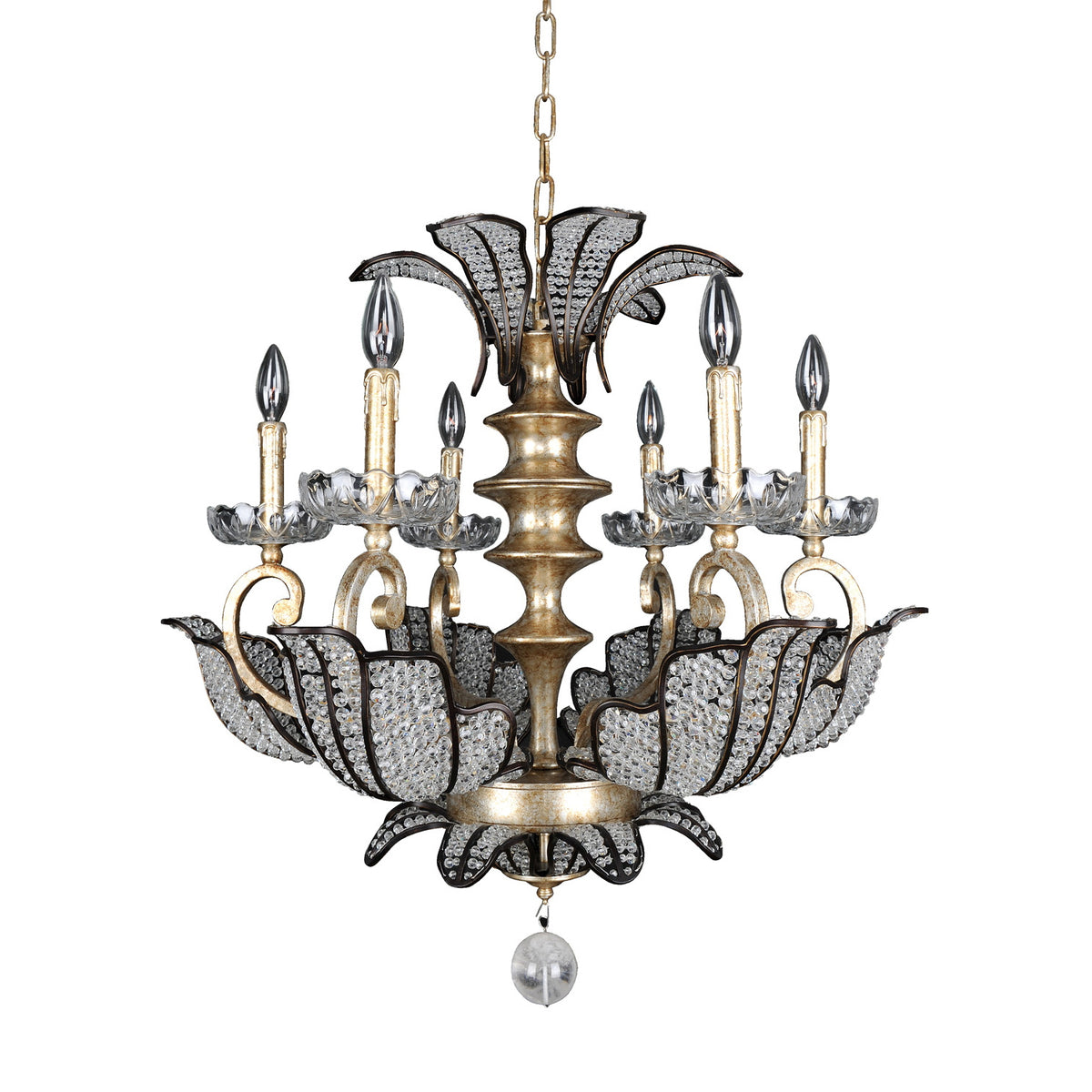 32'' Tiepolo 6 Light Silver Leaf Sienna Chandelier